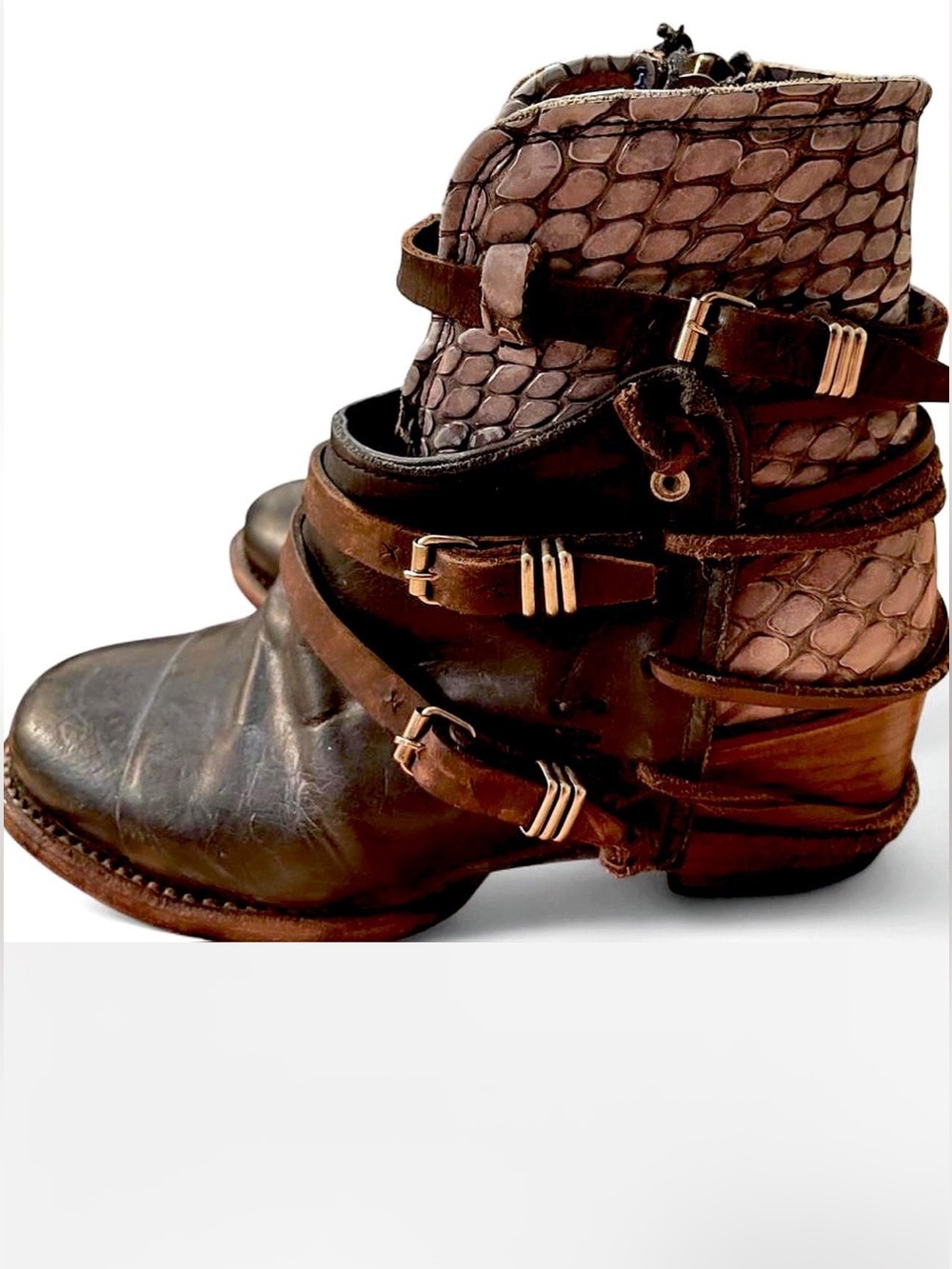 Freebird by Steven Crue Leather Backlace Strappy Booties Grey Multi Size 8